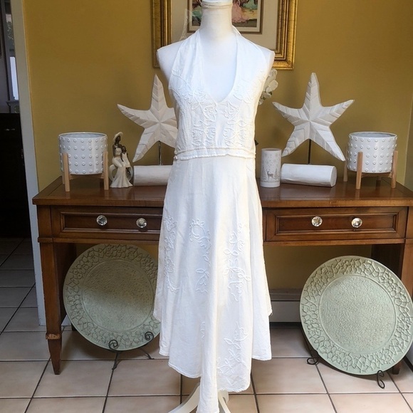 Frama’z Women’s 100% Peruvian Cotton White Halter Top Kerchief MIDI Dress 12 - Picture 2 of 16